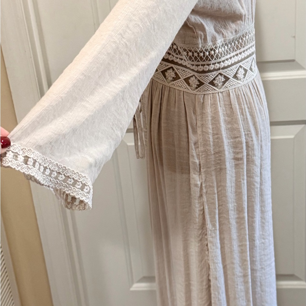 Rebellion Again BOHO Maxi Beach Cover up with Lace Trim Elegant and Lightweight - Picture 6 of 14